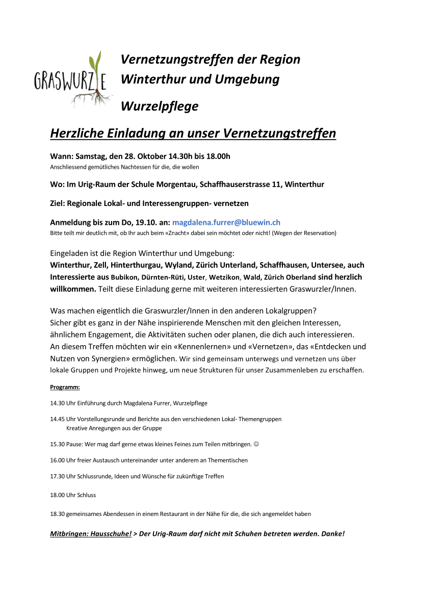 Graswurzle - Regionales Lokalgruppentreffen in Winti - 28.10.2023