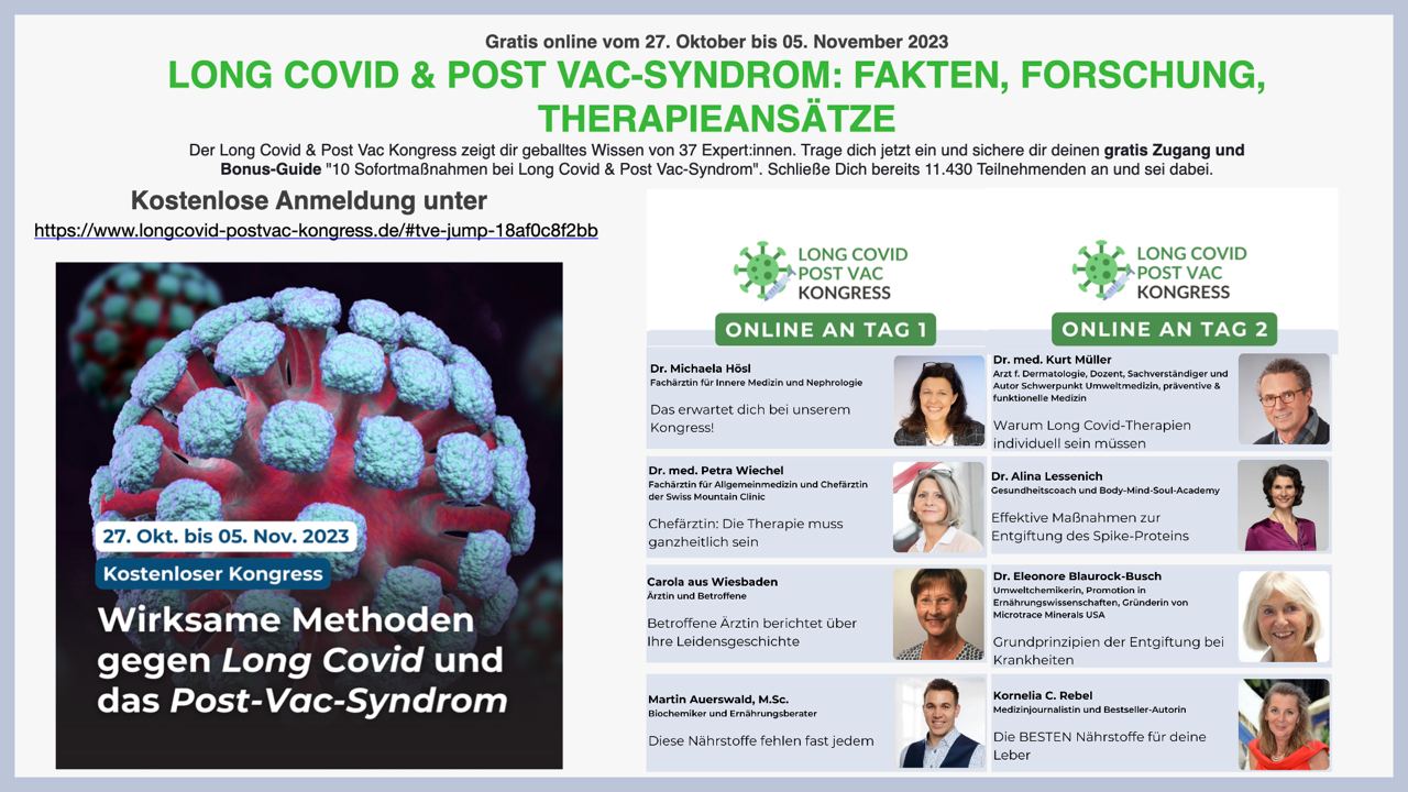 Long Covid & Post Vac-Syndrom Online-Kongress - kostenlos - 27.10.2023 - 05.11.2023